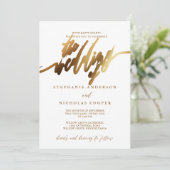 Gouden Elegante Script uitnodiging (Staand voorkant)