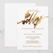 Gouden Elegante Script uitnodiging (Voorkant / Achterkant)