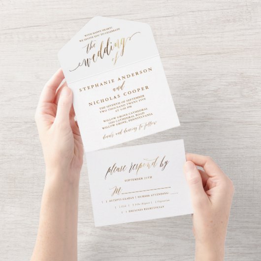 Gouden Elegante Script uitnodiging (Afscheurbaar)