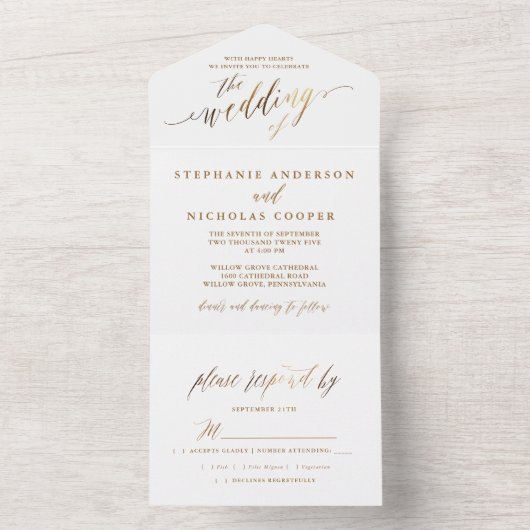 Gouden Elegante Script uitnodiging (Binnen)