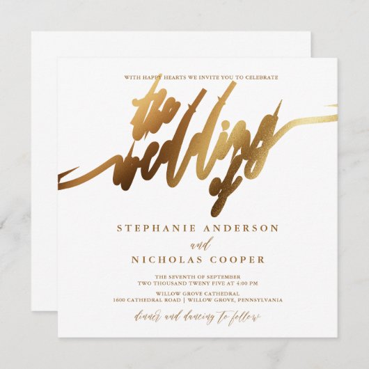 Gouden Elegante Script uitnodiging (Voorkant / Achterkant)