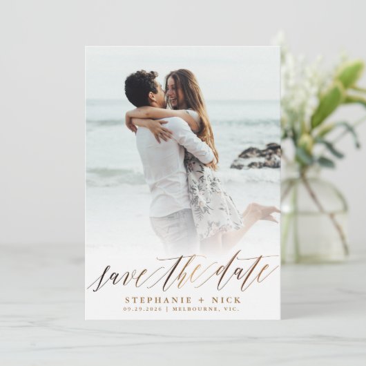 Gouden Elegante Script Uitnodiging (Staand voorkant)