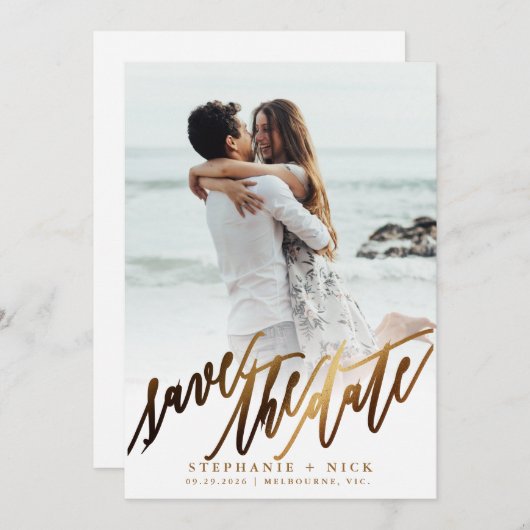 Gouden Elegante Script uitnodiging (Voorkant / Achterkant)