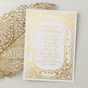 Gouden elegante sierlijke romantische vintage brui folie uitnodiging