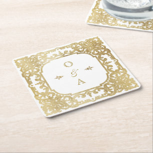 Gouden elegante sierlijke vintage koppelmonogram kartonnen onderzetters