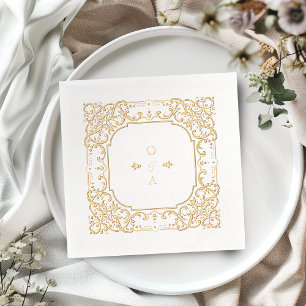Gouden elegante sierlijke vintage trouwmonogram folie servetten