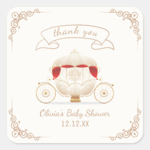 Gouden Elegante Sprookjes Koets Baby Shower Vierkante Sticker