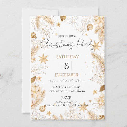 Gouden Elegante Uitnodiging van het Kerstmispartij (Voorkant)