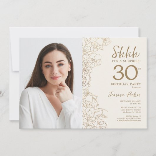 Gouden Elegante Verrassingsfoto 30e Verjaardag Kaart (Voorkant)