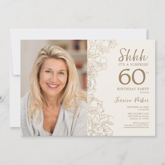 Gouden Elegante Verrassingsfoto 60e Verjaardag Kaart (Voorkant)