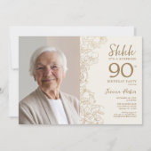 Gouden Elegante Verrassingsfoto 90e Verjaardag Kaart (Voorkant)