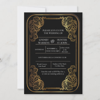 Gouden Elegante Vintage Bloem Bruiloft Uitnodiging