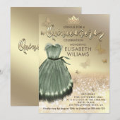 Gouden elegante vlinder Groene jurk Quinceañera Kaart (Voorkant / Achterkant)