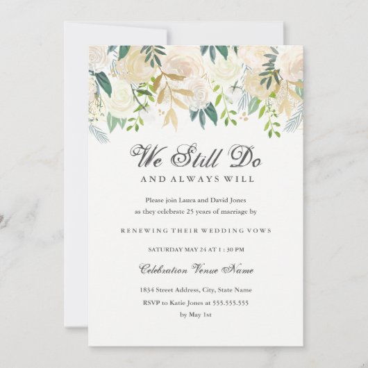 Gouden Elegante Waterverf Bloemengelofte Vernieuwi Kaart (Voorkant)