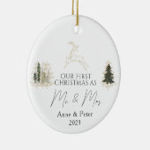 Gouden Elegante Waterverf Eerste Kerstmis Getrouwd Keramisch Ornament (Rechts)