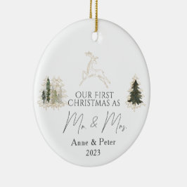 Gouden Elegante Waterverf Eerste Kerstmis Getrouwd Keramisch Ornament
