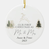 Gouden Elegante Waterverf Eerste Kerstmis Getrouwd Keramisch Ornament (Voorkant)