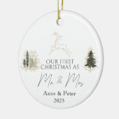 Gouden Elegante Waterverf Eerste Kerstmis Getrouwd Keramisch Ornament (Links)