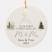 Gouden Elegante Waterverf Eerste Kerstmis Getrouwd Keramisch Ornament (Achterkant)