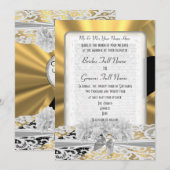 Gouden elegante witte kant monogram bruiloft kaart (Voorkant / Achterkant)