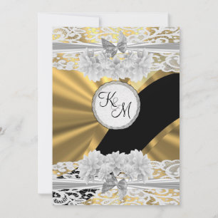 Gouden elegante witte kant monogram bruiloft kaart