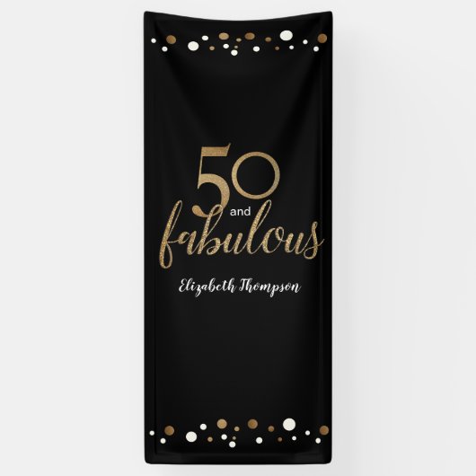 "Gouden Elegantie: 50 & Fabulous Gepersonaliseerde Spandoek (Verticaal)
