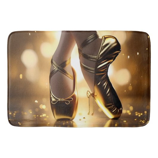 Gouden Elegantie: Ballerina Schoenen op Gold Bokeh Badmat (Voorkant)