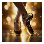Gouden Elegantie: Ballerina Schoenen op Gold Bokeh Perfect Poster (Voorkant)