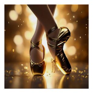 Gouden Elegantie: Ballerina Schoenen op Gold Bokeh Perfect Poster
