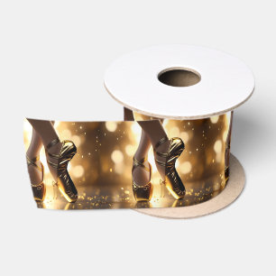 Gouden Elegantie: Ballerina Schoenen op Gold Bokeh Satijnen Lint