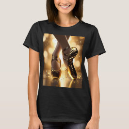 Gouden Elegantie: Ballerina Schoenen op Gold Bokeh T-shirt