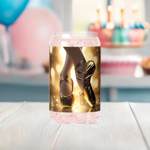 Gouden Elegantie: Ballerina Schoenen op Gouden Bok Blikvorm Glas