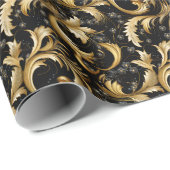 Gouden Elegantie Bladerpatroon Cadeaupapier (Rol Hoek)