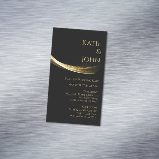 Gouden Elegantie-Bruiloft Bewaar onze Datum Magnetisch Visitekaartje (Voorbeeld)