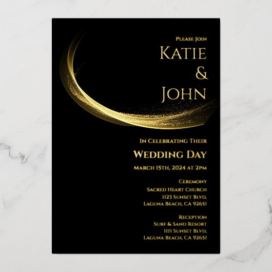 Gouden Elegantie-bruiloft Folie Uitnodiging (Voorkant)