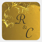 Gouden Elegantie Bruiloft Monogrammen Vierkante Sticker (Voorkant)