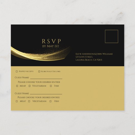 Gouden Elegantie-Bruiloft RSVP- Uitnodiging Briefkaart (Achterkant)