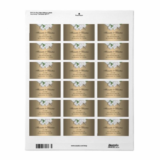 Gouden Elegantie en Witte Rozen Bruiloft Etiket (Full Sheet)