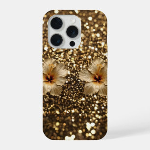 Gouden Elegantie: Goud Hibiscus Schittering iPhone 15 Pro Case