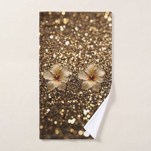 Gouden Elegantie: Gouden Hibiscus Shimmer Bad Handdoek (Handdoek)