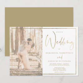 Gouden elegantie lijst kalligrafie foto bruiloft kaart