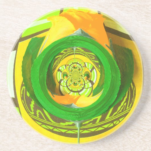 Gouden Elegantie: Mooie Afrikaanse Gele Roos Kunst Zandsteen Onderzetter (Voorkant)