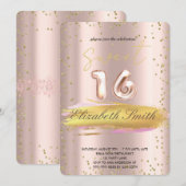 Gouden elegantie, roze gouden sweet sixteen uitnod kaart (Voorkant / Achterkant)