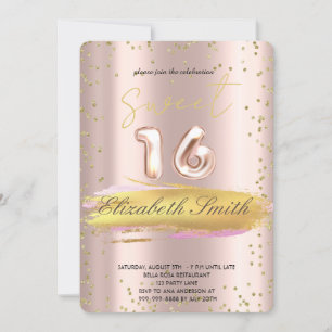 Gouden elegantie, roze gouden sweet sixteen uitnod kaart