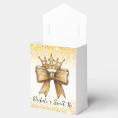 Gouden Elegantie: Sweet 16 Crown & Bow Glitter Bedankdoosjes (Geopend)