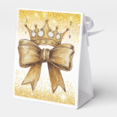 Gouden Elegantie: Sweet 16 Crown & Bow Glitter Bedankdoosjes (Achterkant)