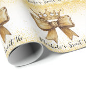 Gouden Elegantie: Sweet 16 Crown & Bow Glitter Cadeaupapier (Rol Hoek)