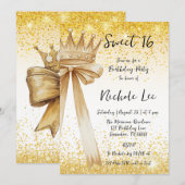 Gouden & Elegantie: Sweet 16 Crown & Bow Kaart (Voorkant / Achterkant)