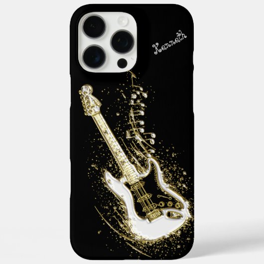 Gouden elektrische gitaar met muzieknoten Case-Mate iPhone case (Achterkant)