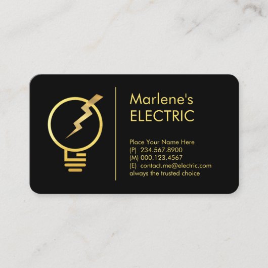 Gouden Elektrische Lamp Bliksemkracht Visitekaartje (Voorkant)